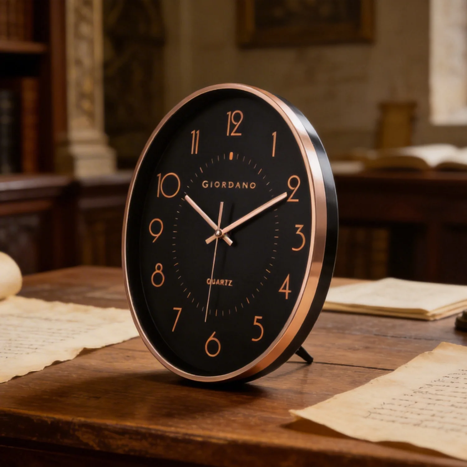 Giordano Wall Clock, Silent Sweep Non-Ticking Quartz Movement, Black Dial, Rose Gold Oval Plastic Frame, Metal Hand - GDCLTY1001RGBLK - Image 3