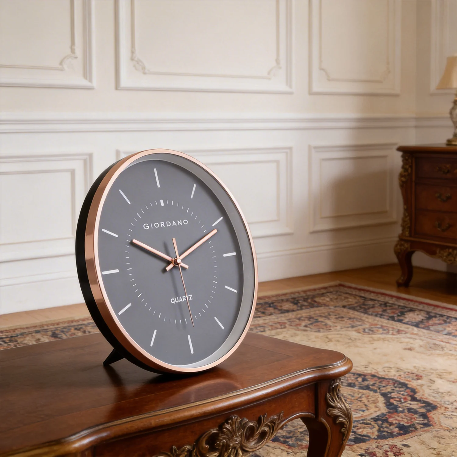 Giordano Wall Clock, Silent Sweep Non-Ticking Quartz Movement, Grey Dial, Rose Gold Oval Plastic Frame, Metal Hand - GDCLTY1001RGGRY - Image 3