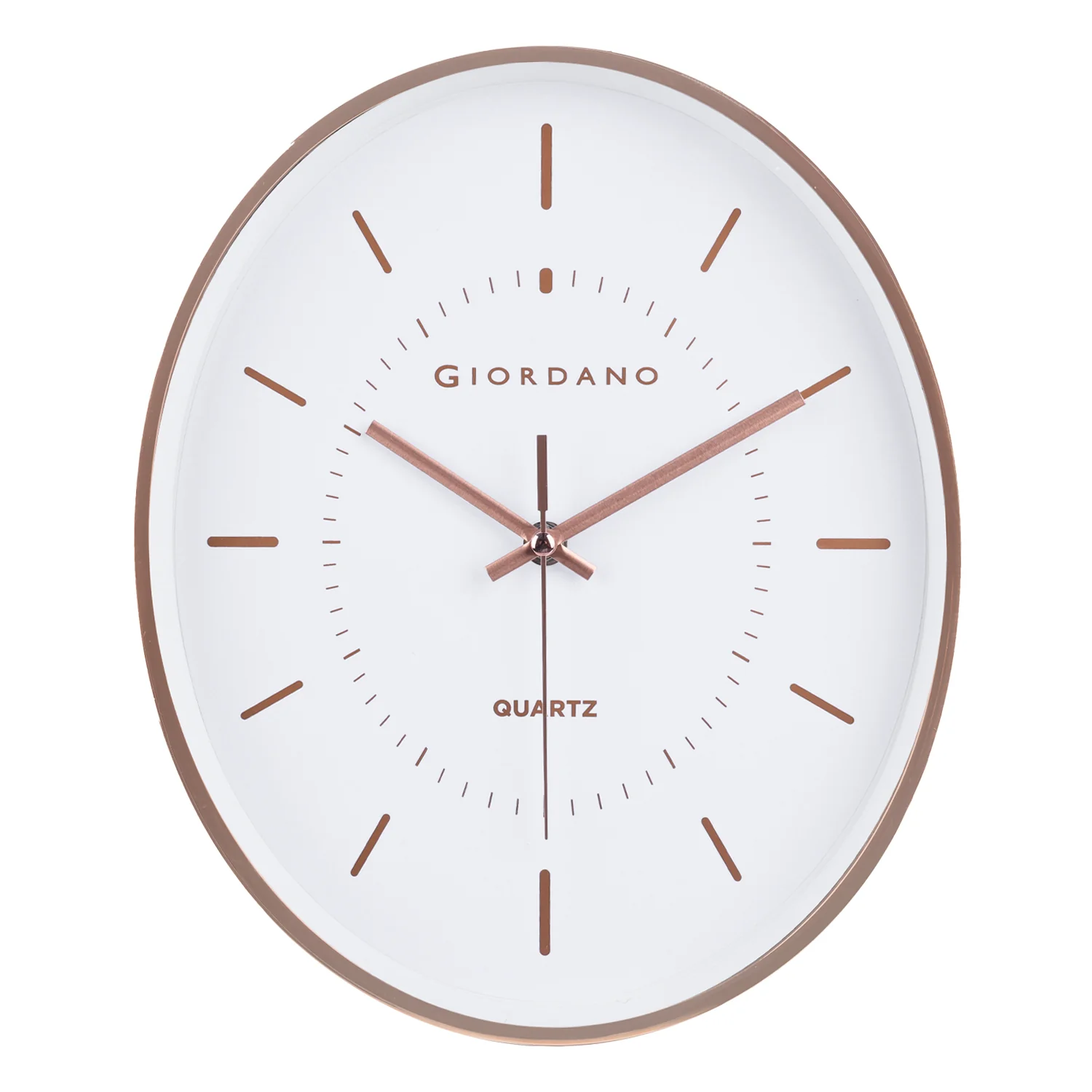 Giordano Wall Clock, Silent Sweep Non-Ticking Quartz Movement, White Dial, Rose Gold Oval Plastic Frame, Metal Hand - GDCLTY1001RGWHT - Image 3