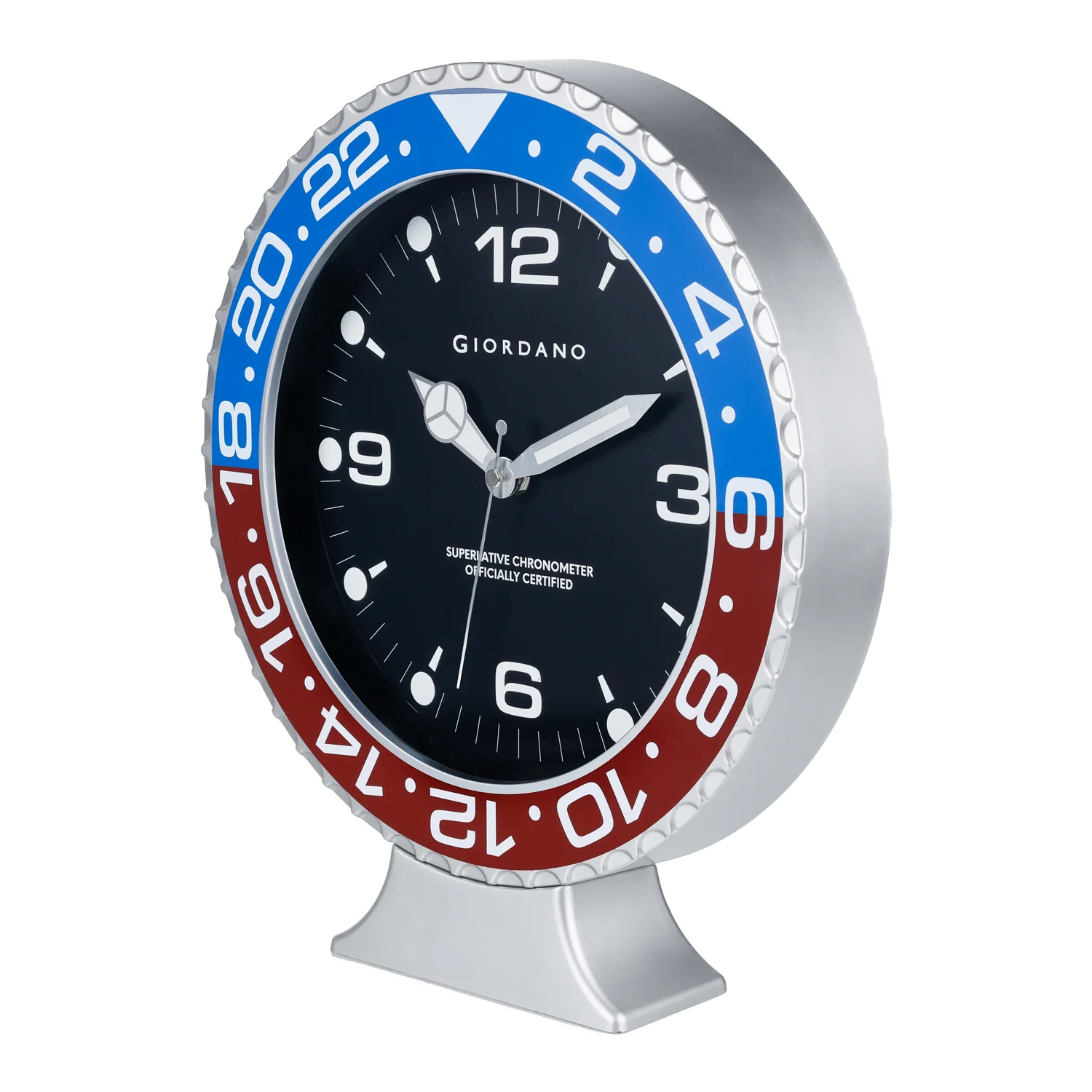 Giordano Wall Clock, Silent Sweep Non-Ticking Quartz Movement, Black Dial, Blue & Black Diver Style Bezel, Plastic Frame - GDCLTM2026BLRD - Image 4