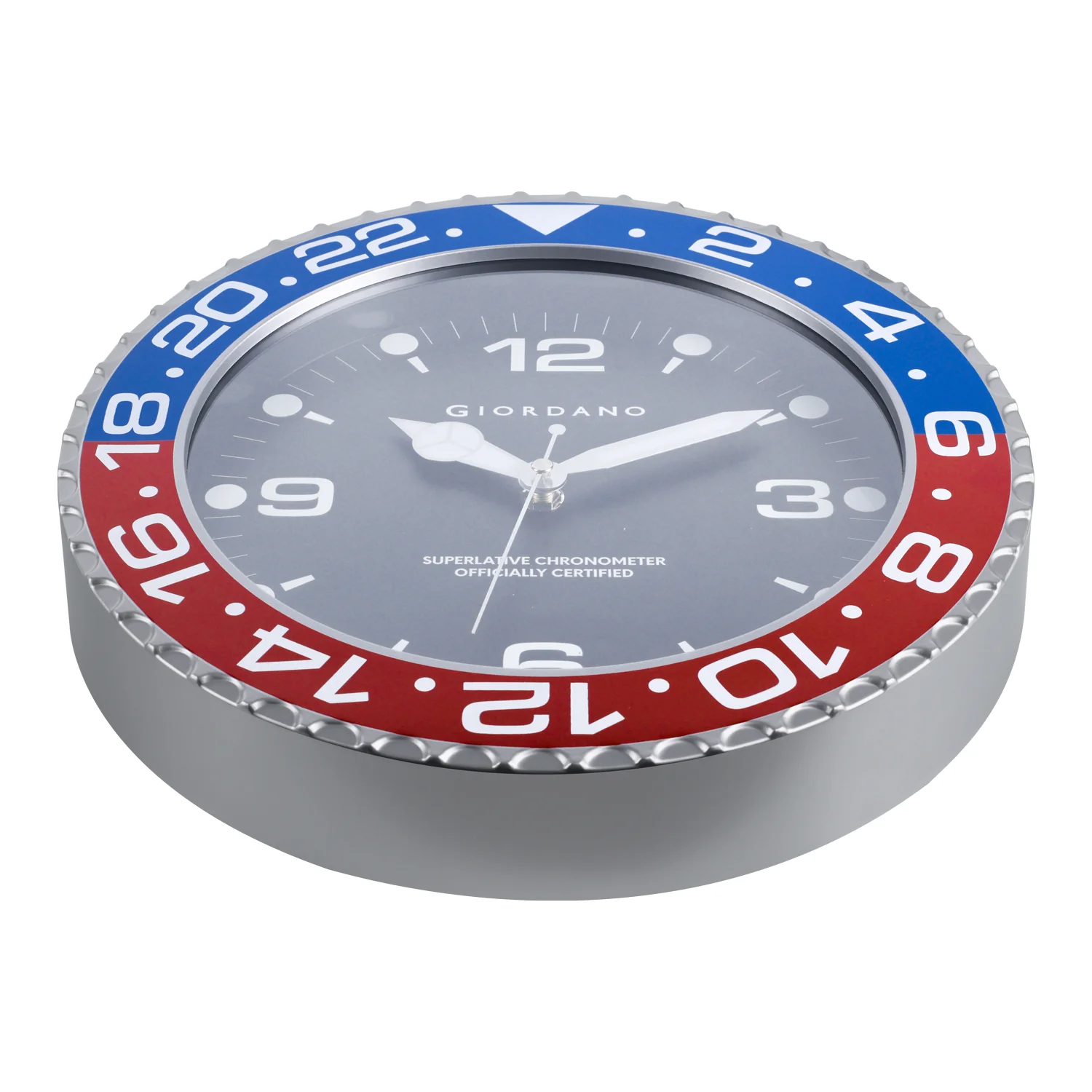 Giordano Wall Clock, Silent Sweep Non-Ticking Quartz Movement, Black Dial, Blue & Black Diver Style Bezel, Plastic Frame - GDCLTM2026BLRD - Image 8