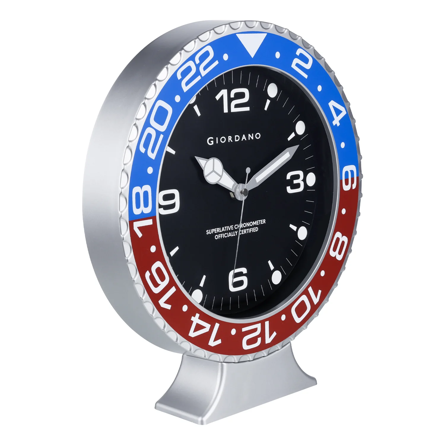 Giordano Wall Clock, Silent Sweep Non-Ticking Quartz Movement, Black Dial, Blue & Black Diver Style Bezel, Plastic Frame - GDCLTM2026BLRD - Image 9
