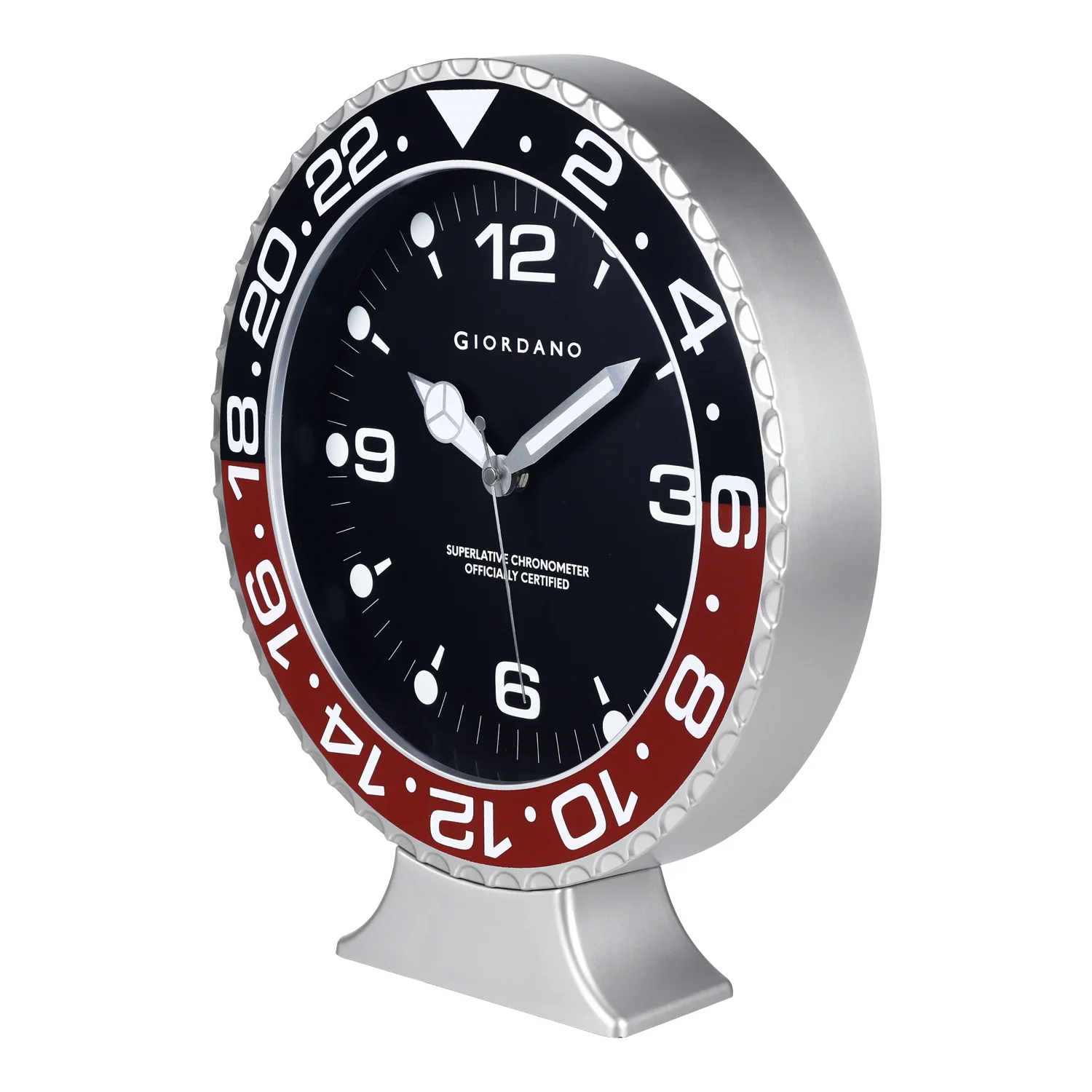Giordano Wall Clock, Silent Sweep Non-Ticking Quartz Movement, Black Dial, Red & Black Diver Style Bezel, Plastic Frame - GDCLTM2026BLKRD - Image 4