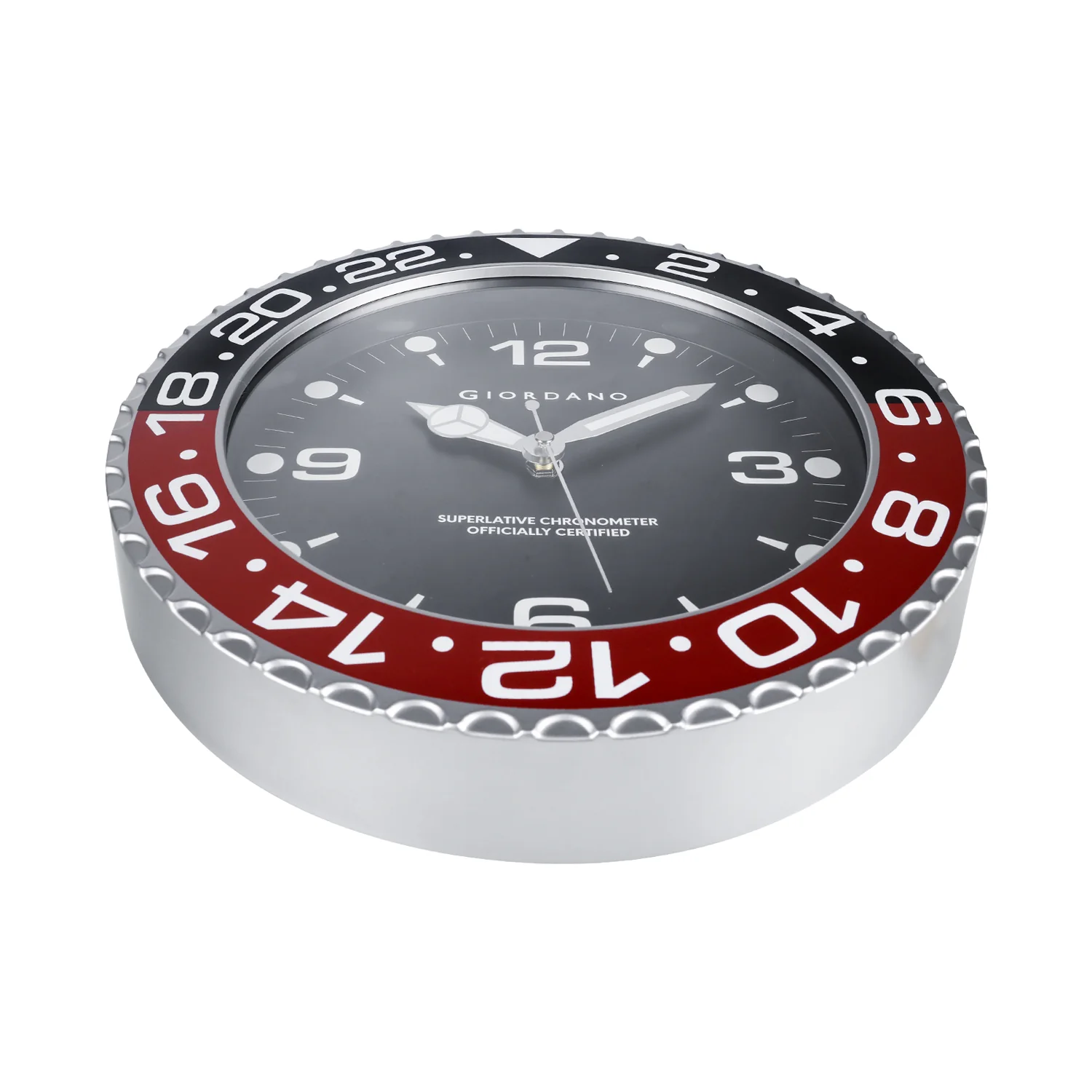 Giordano Wall Clock, Silent Sweep Non-Ticking Quartz Movement, Black Dial, Red & Black Diver Style Bezel, Plastic Frame - GDCLTM2026BLKRD - Image 9