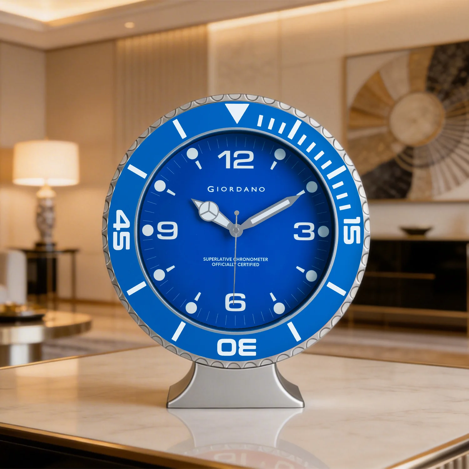 Giordano Wall Clock, Silent Sweep Non-Ticking Quartz Movement, Blue Dial, Blue Diver Style Bezel, Plastic Frame - GDCLTM2026BLU - Image 3