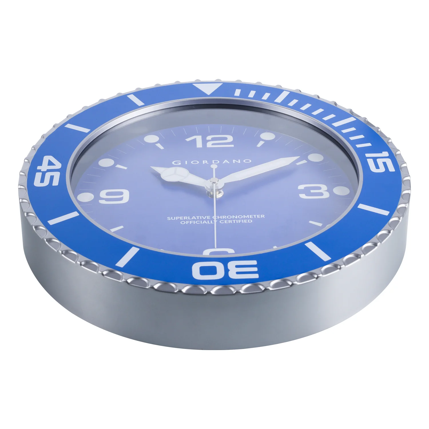Giordano Wall Clock, Silent Sweep Non-Ticking Quartz Movement, Blue Dial, Blue Diver Style Bezel, Plastic Frame - GDCLTM2026BLU - Image 9