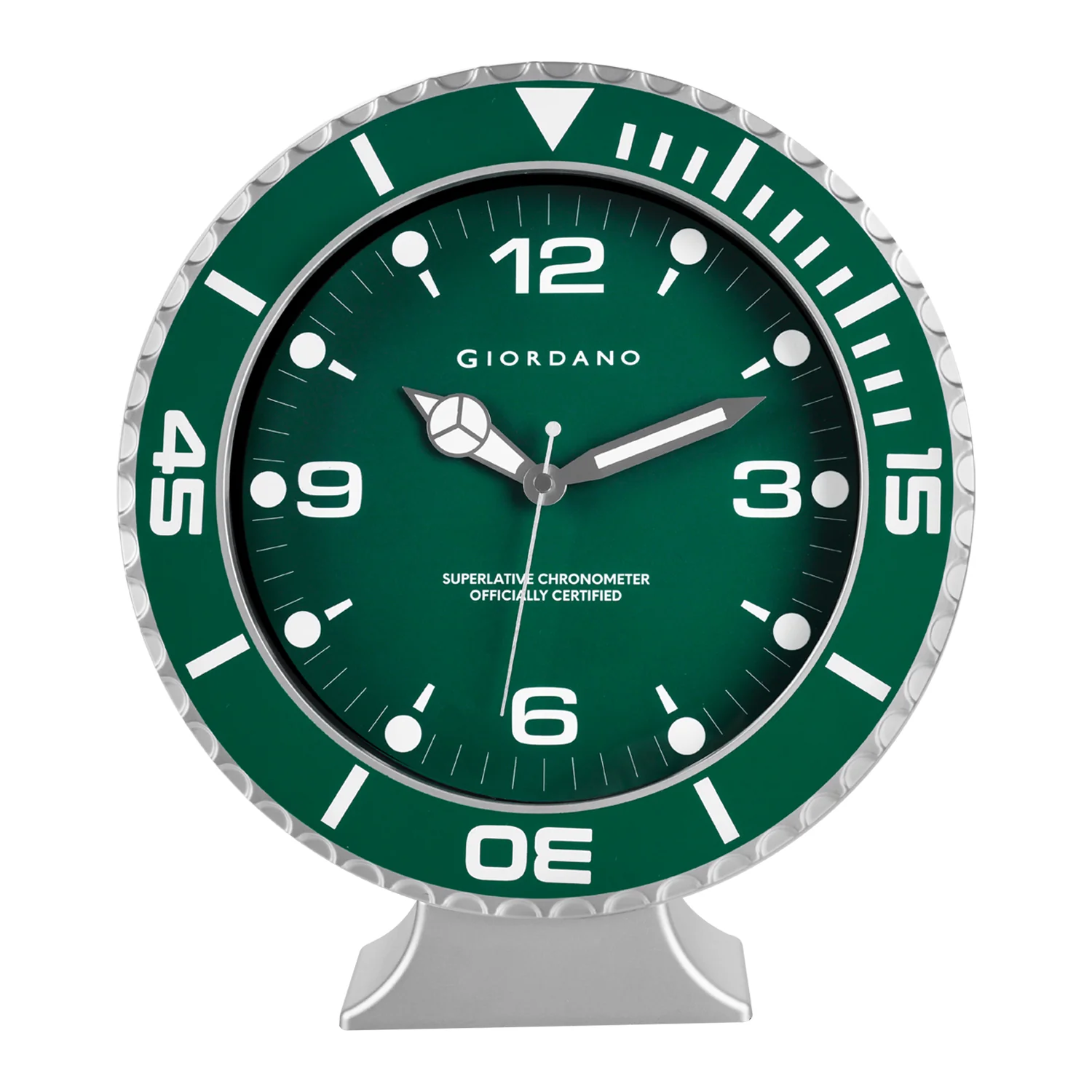 Giordano Wall Clock, Silent Sweep Non-Ticking Quartz Movement, Green Dial, Green Diver Style Bezel, Plastic Frame - GDCLTM2026GRN - Image 2