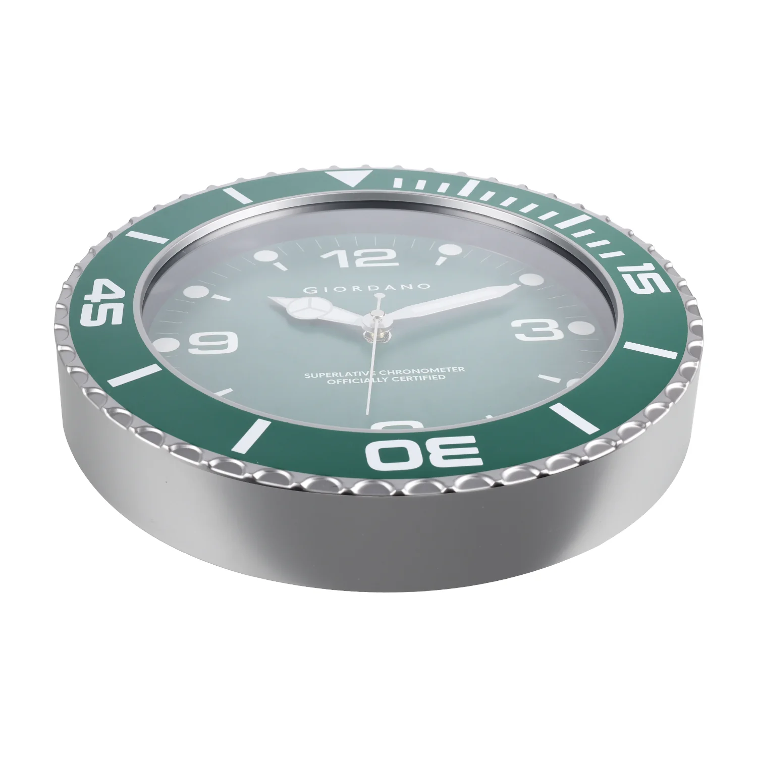 Giordano Wall Clock, Silent Sweep Non-Ticking Quartz Movement, Green Dial, Green Diver Style Bezel, Plastic Frame - GDCLTM2026GRN - Image 9
