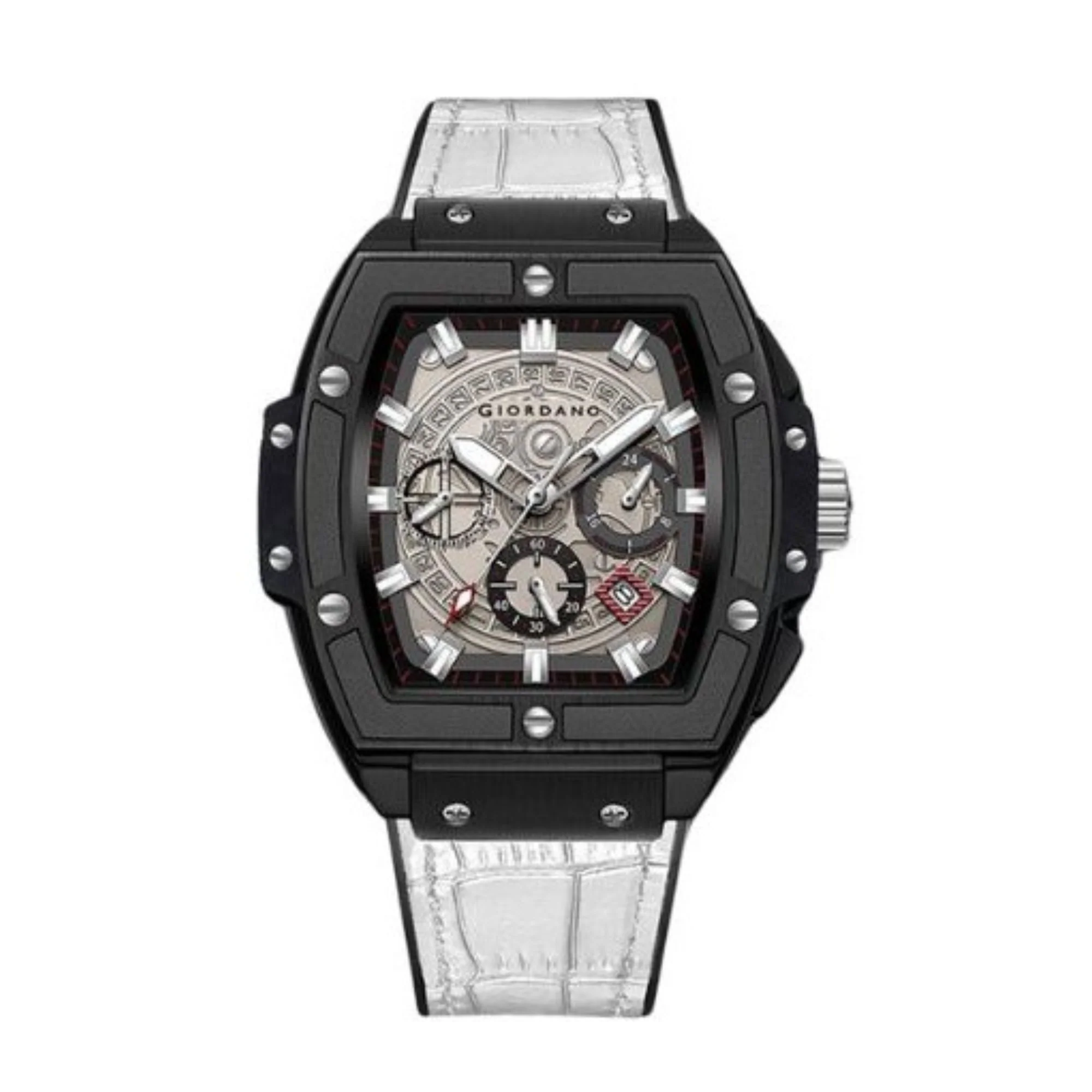 Giordano Terminator White Leather Multifunction Watch for men - with Day, Date, and 24-Hour Sub-Dials | Water Resistant Square Dial Unique Design Wrist Watch for Man | GZ-50098-06 - Image 5