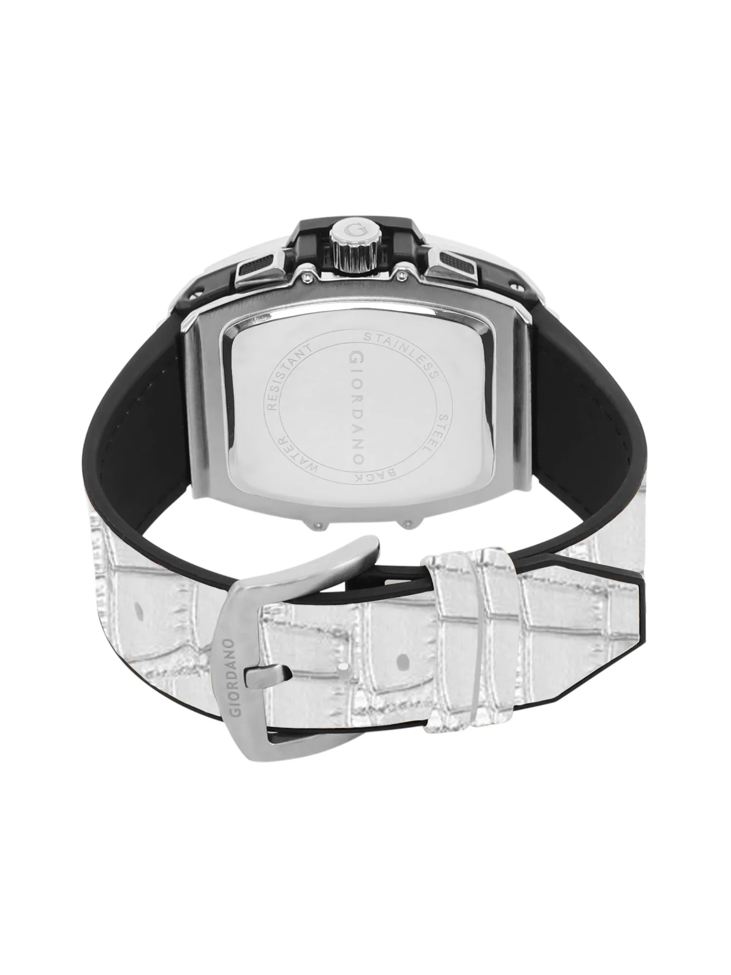 Giordano Terminator White Leather Multifunction Watch for men - with Day, Date, and 24-Hour Sub-Dials | Water Resistant Square Dial Unique Design Wrist Watch for Man | GZ-50098-06 - Image 6